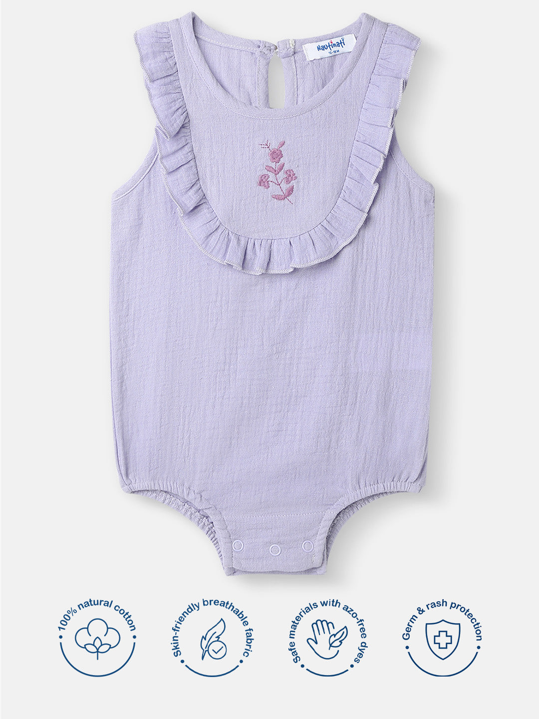 Girls Cotton Romper | Sleeveless Romper for 0-2 Years | Floral Embroidery