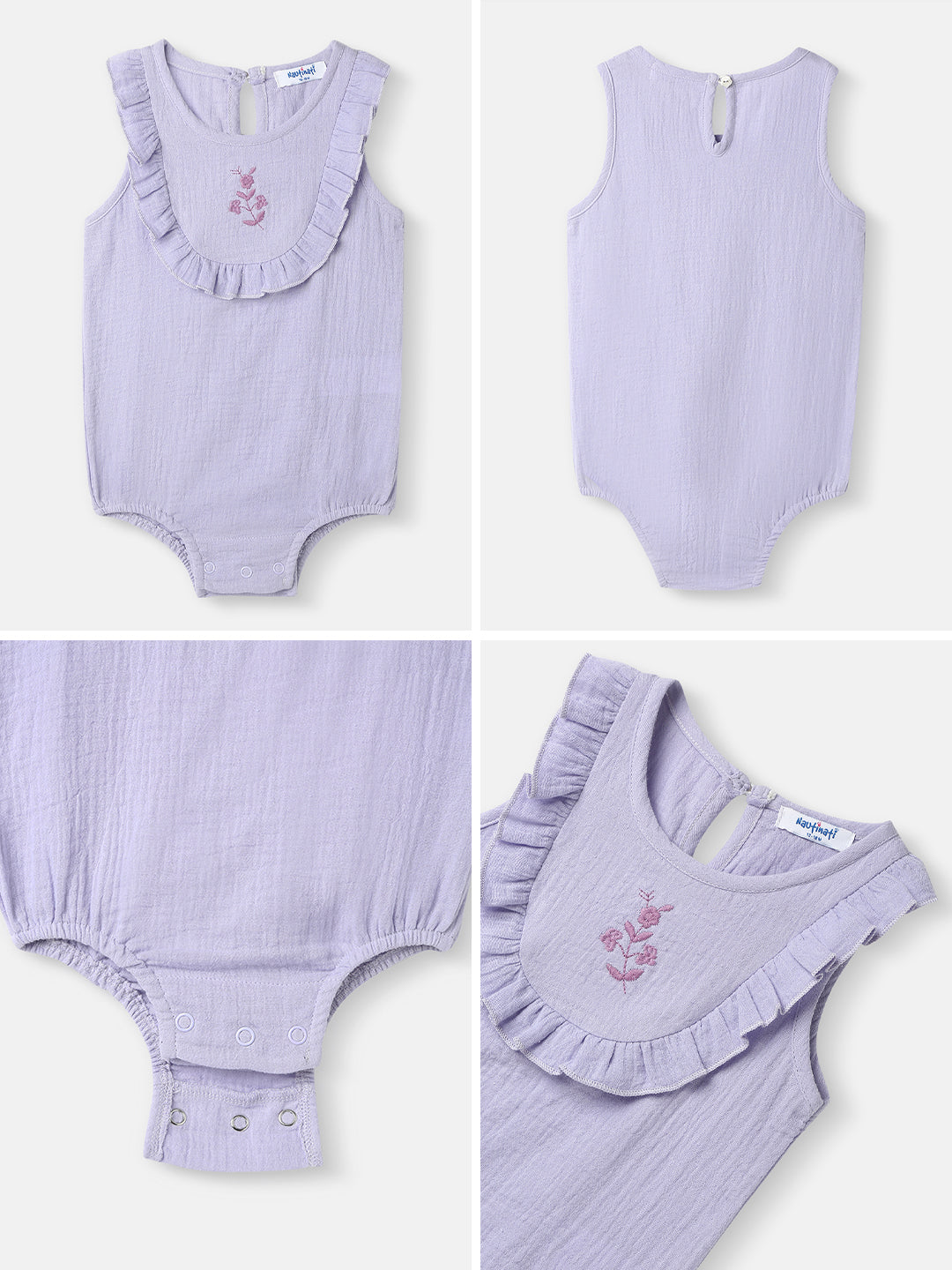 Girls Cotton Romper | Sleeveless Romper for 0-2 Years | Floral Embroidery