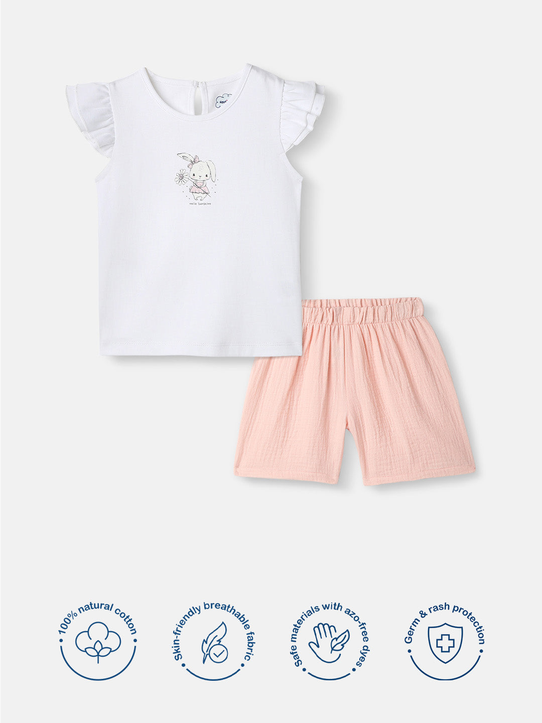 Girls Cotton Top and Shorts Set |Graphic Print Top | Elasticated Shorts | 0-2 Years