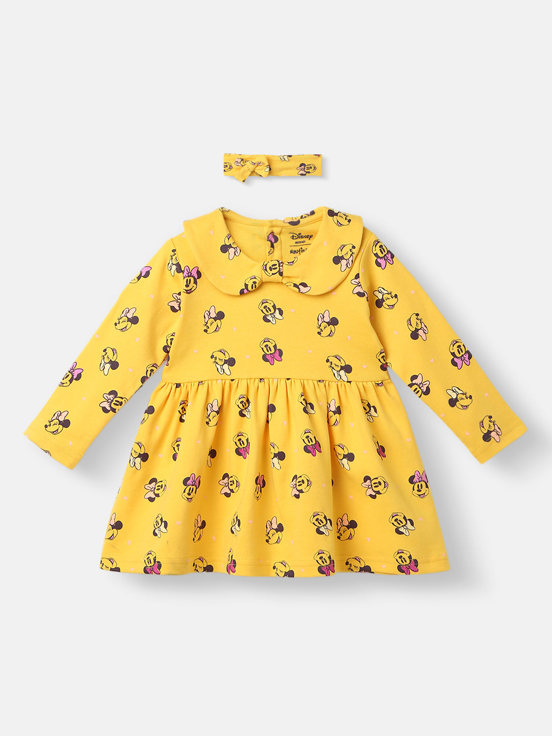 Nautinati Disney Infants Cotton Minnie Mouse Printed Dress with Matching Headband
