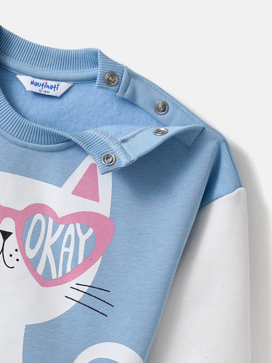 Nautinati Fleece Cat Print Full Sleeve Sweatshirt for Infants