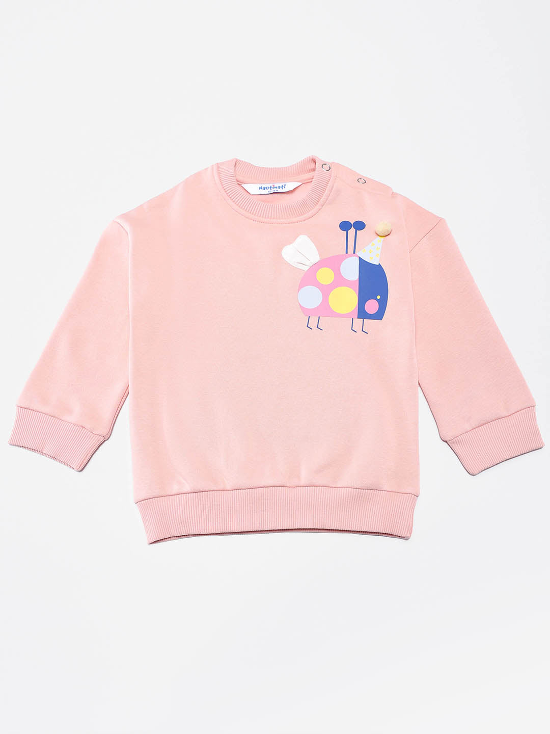 Nautinati Peach Ladybird Print Full Sleeves Fleece Sweatshirt for Baby Boys and Baby Girls
