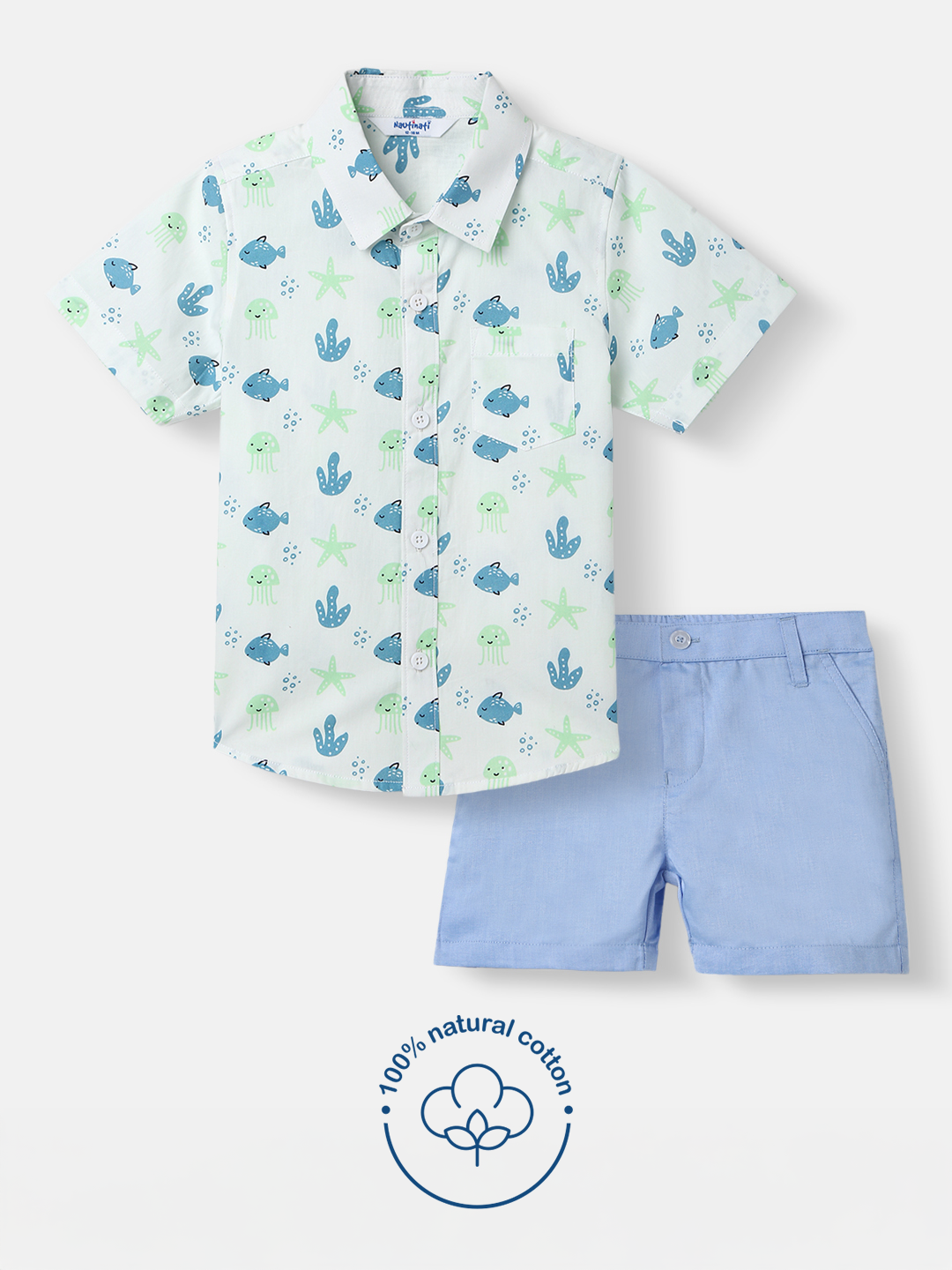 Nautinati Girls' All-over Print Cotton Poplin With Chest Pocket