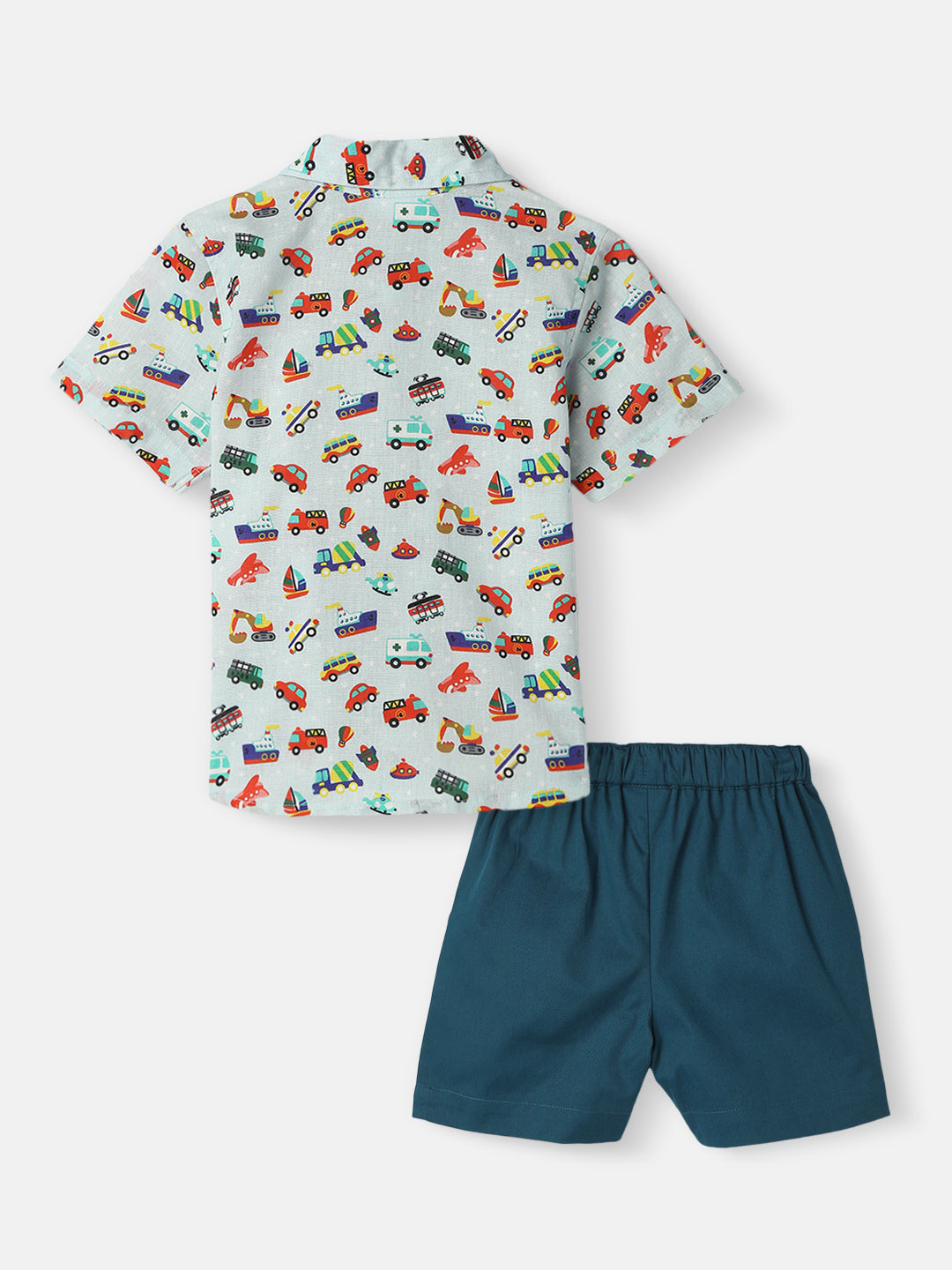 Nautinati Boys All-over Vehicle Print Shirt and Shorts Set| Cotton| Age 3 - 24 Months