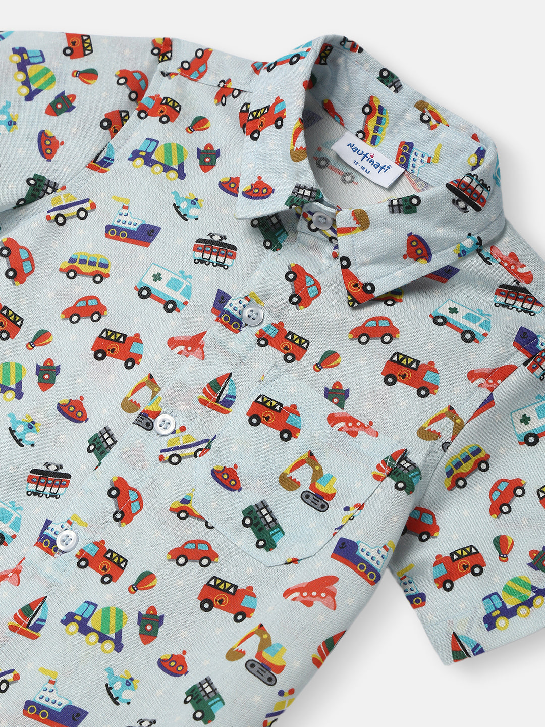 Nautinati Boys All-over Vehicle Print Shirt and Shorts Set| Cotton| Age 3 - 24 Months