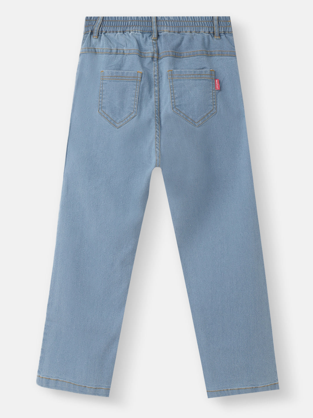 Nautinati Girls' Embroidered Flowers Elasticated Waistband Cotton Denim Jeans