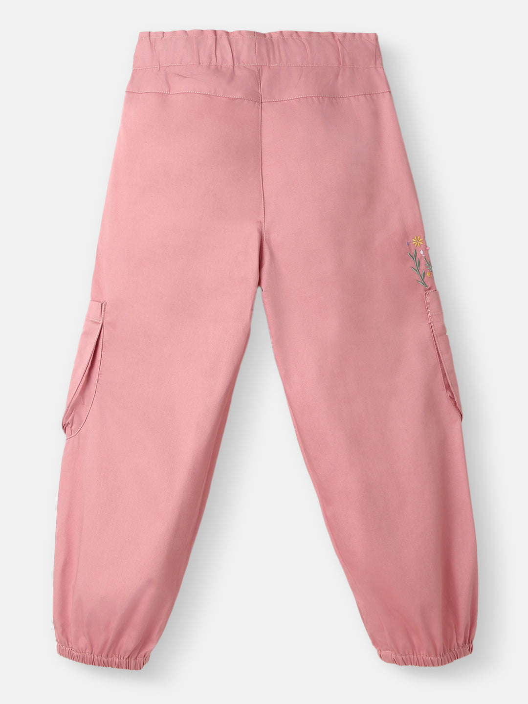 Girls Cotton Cargo | Cargo Joggers for 4-8 Years | Floral Embroidery | Cargo with Pockets