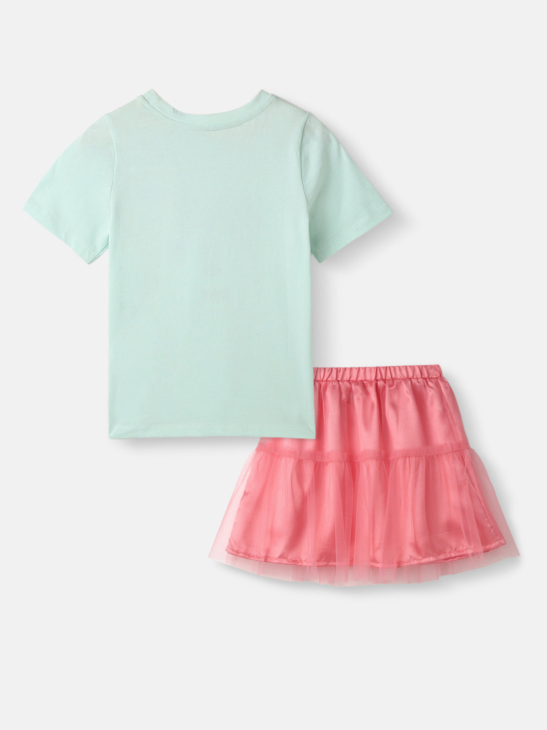 Nautinati Girls' Minnie Mouse Printed Set of T-shirt and Tiered Tulle Skirt