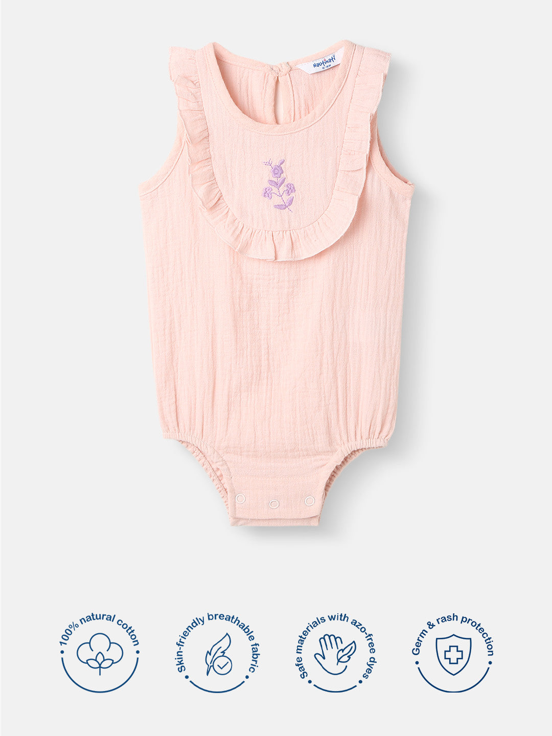 Nautinati Girls' Cotton Embroidered Sleeveless Romper