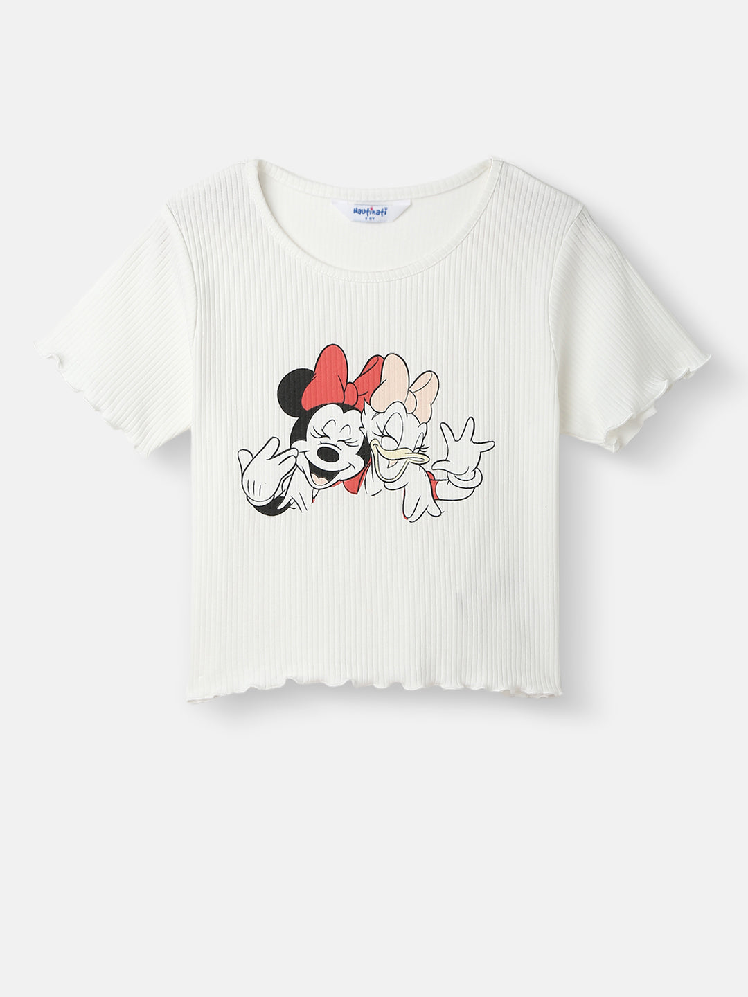 Nautinati Girls' Cotton Set of Minnie Mouse Print Top and Tiered Polka Dot Skirt