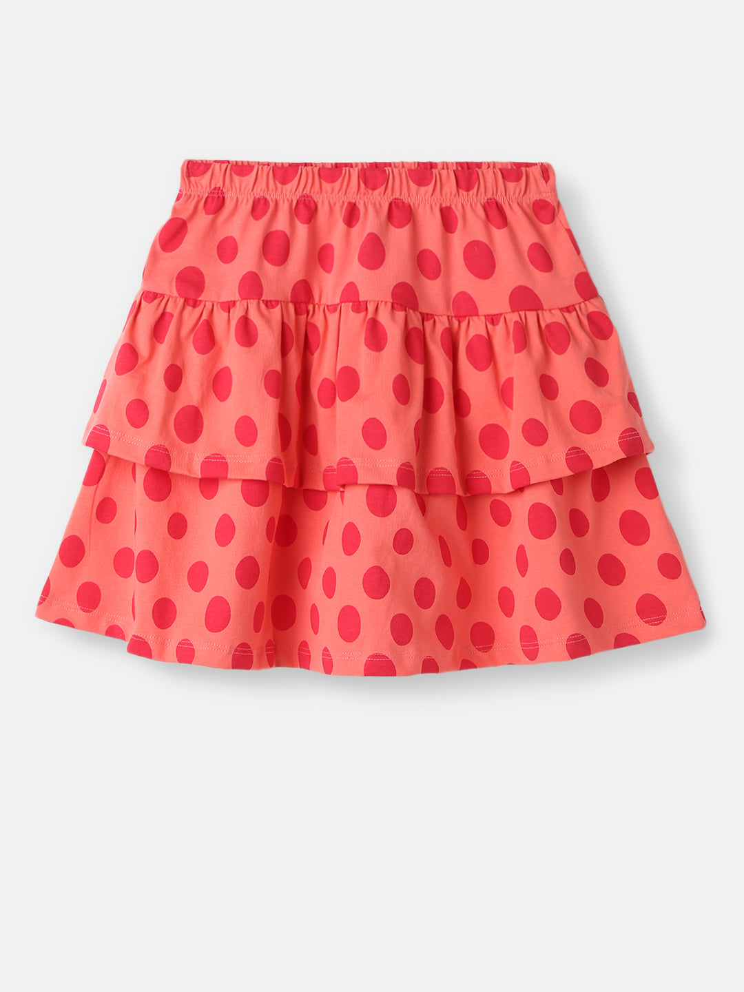 Nautinati Girls' Cotton Set of Minnie Mouse Print Top and Tiered Polka Dot Skirt