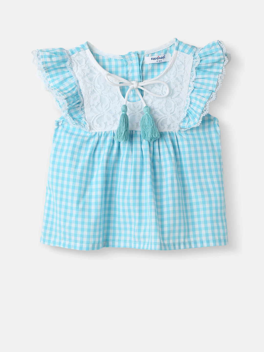 Nautinati Girls' Yarn Dyed Print Top and Pants Set with Lace Panel