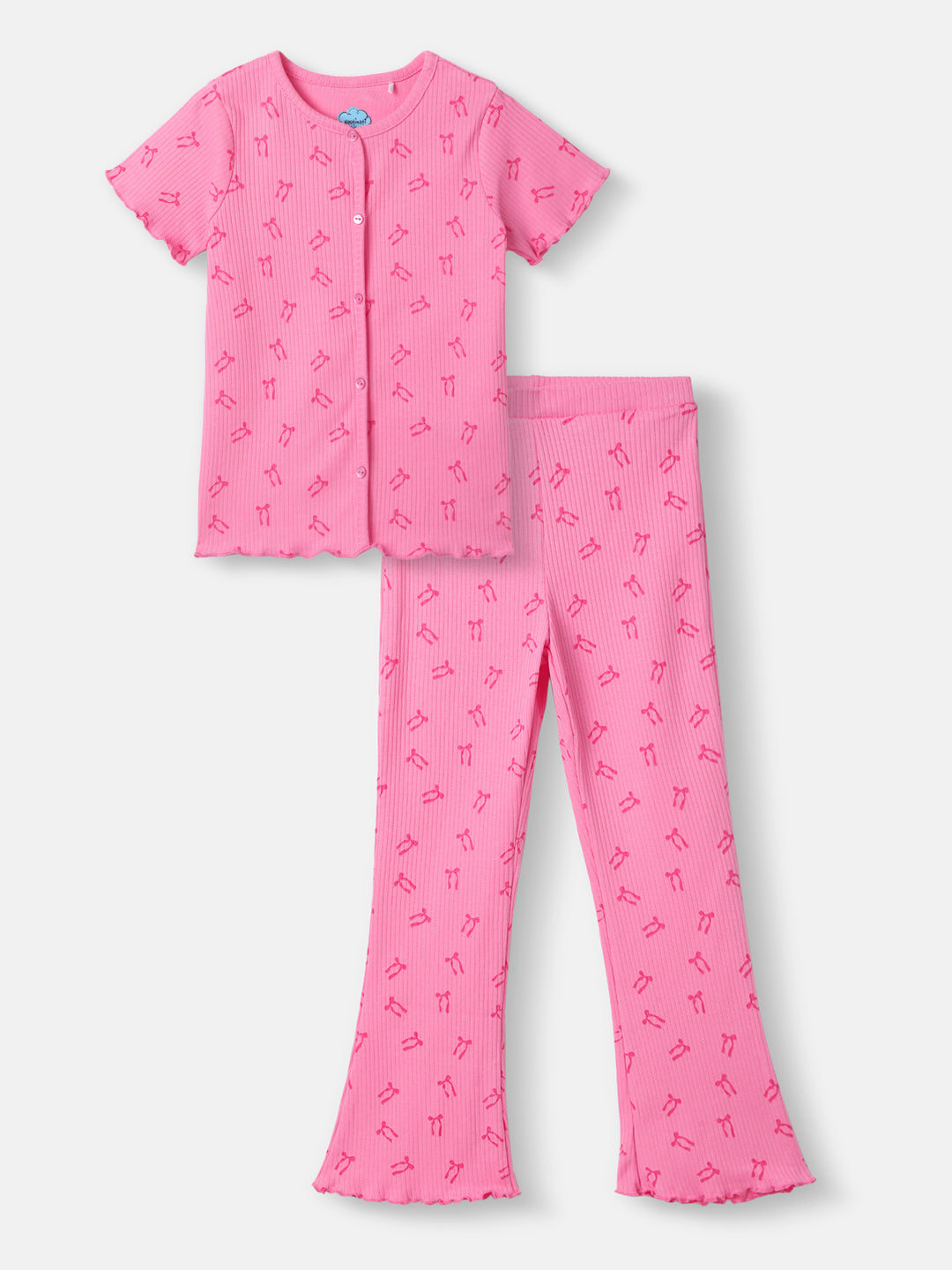 Nautinati Girls' Derby Rib Set With All-over Print | Cotton | Age 2 - 10 Years