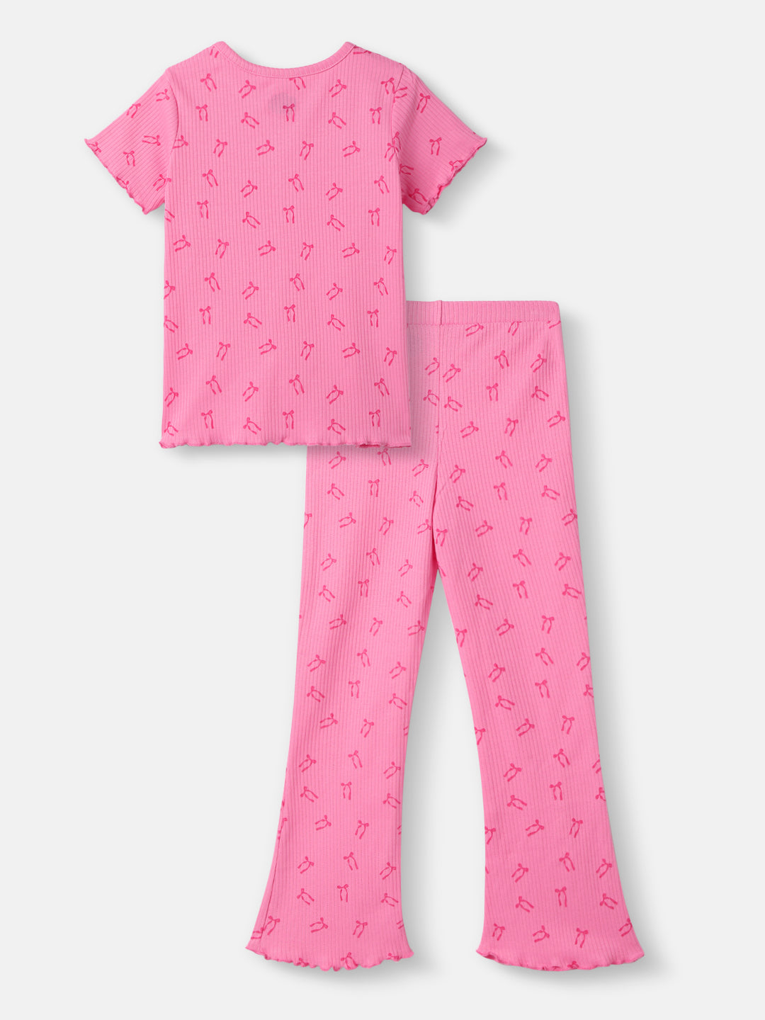 Nautinati Girls' Derby Rib Set With All-over Print | Cotton | Age 2 - 10 Years