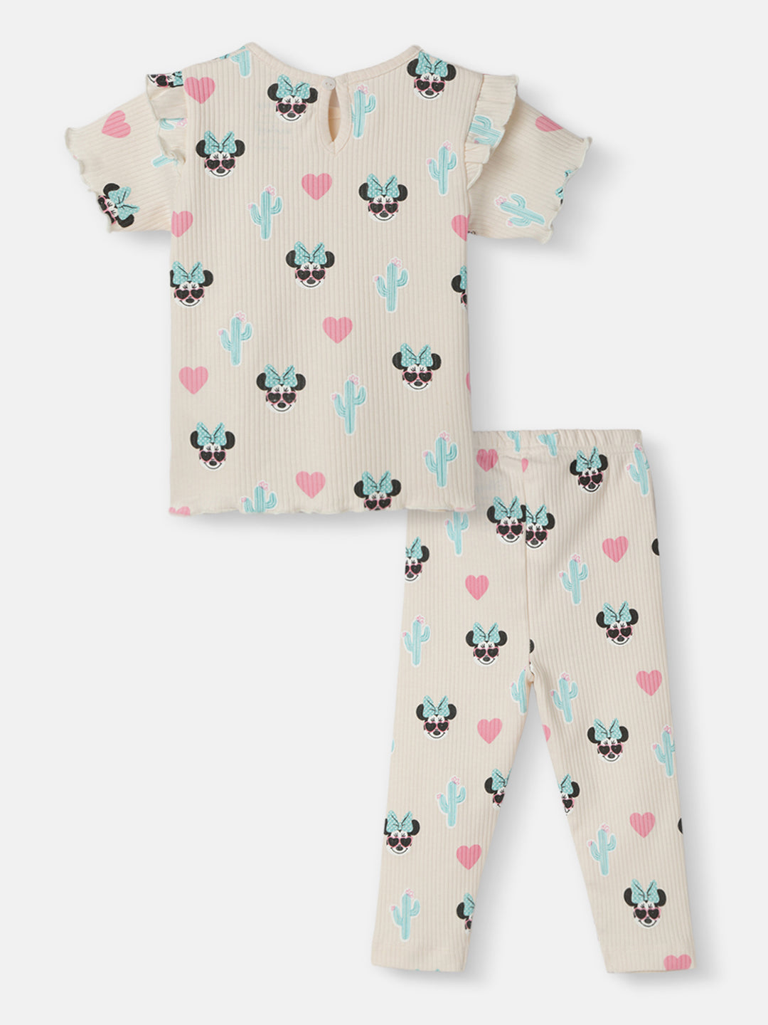 Nautinati Girls' Derby Rib Cotton Minnie Mouse Print Flutter Sleeve Dress