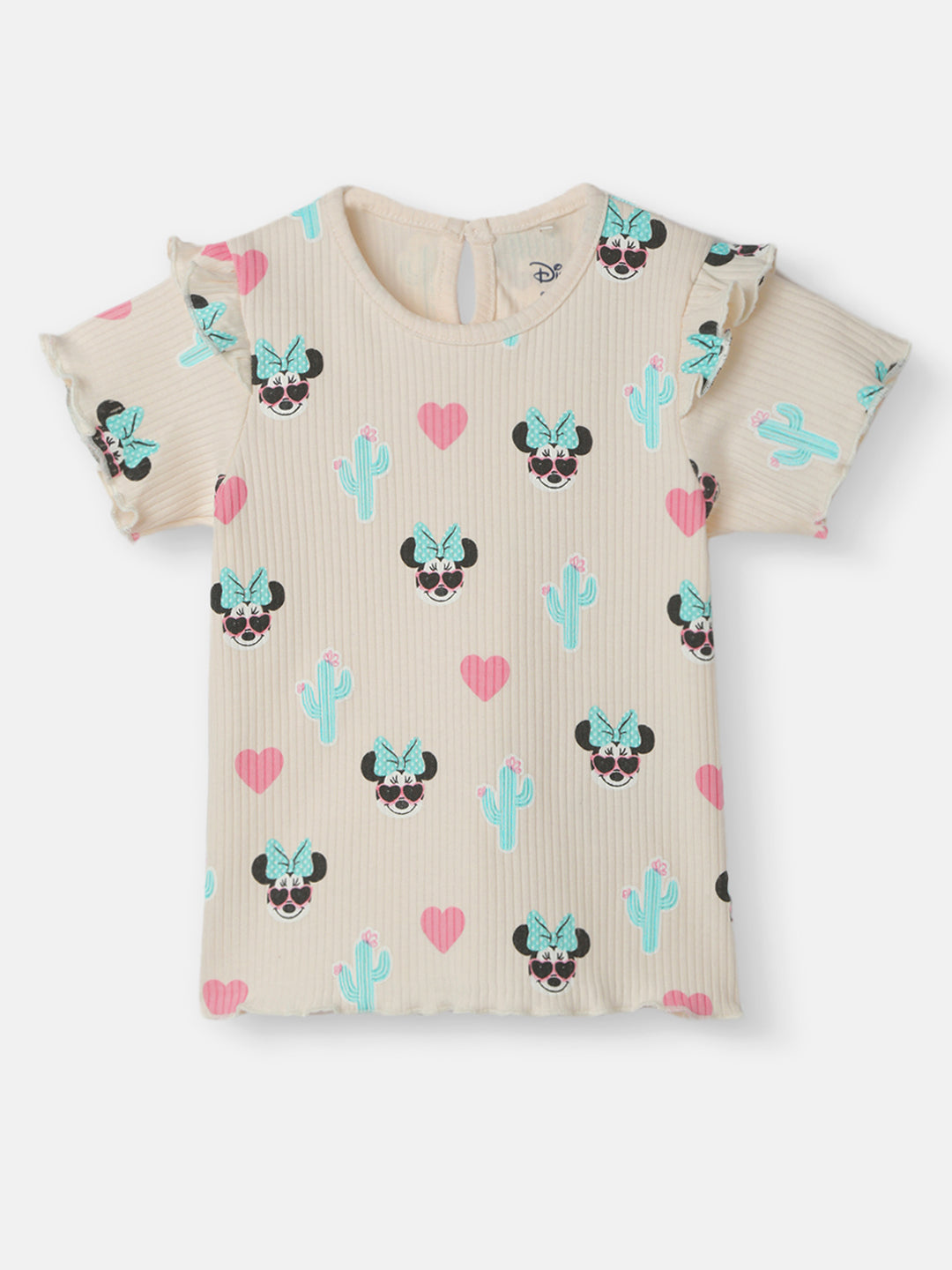 Nautinati Girls' Derby Rib Cotton Minnie Mouse Print Flutter Sleeve Dress