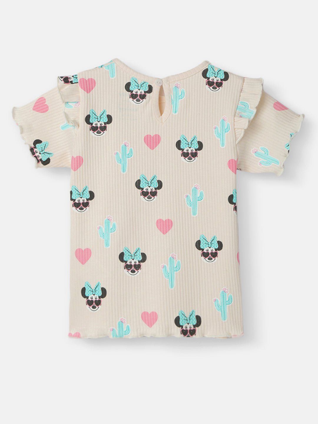Nautinati Girls' Derby Rib Cotton Minnie Mouse Print Flutter Sleeve Dress