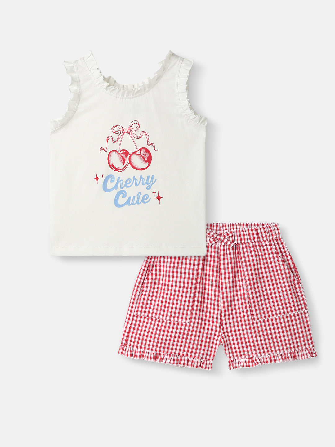 Girls Cotton Top and Shorts Set | Graphic Print Top | Yarn Dyed Shorts| 3- 24 Months