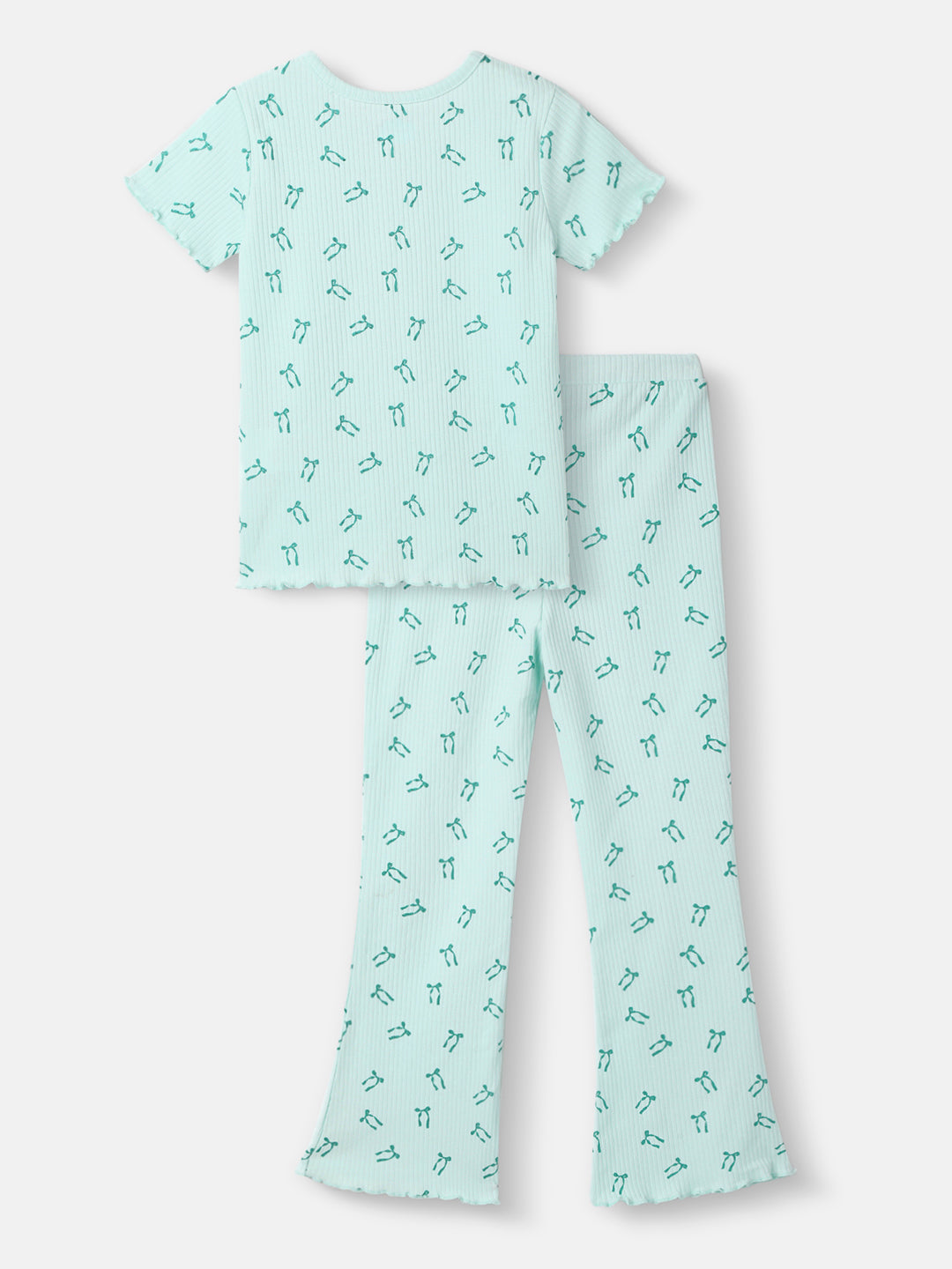 Nautinati Girls' Blue Derby Rib Set With All-over Print | Cotton | Age 2-10 Years