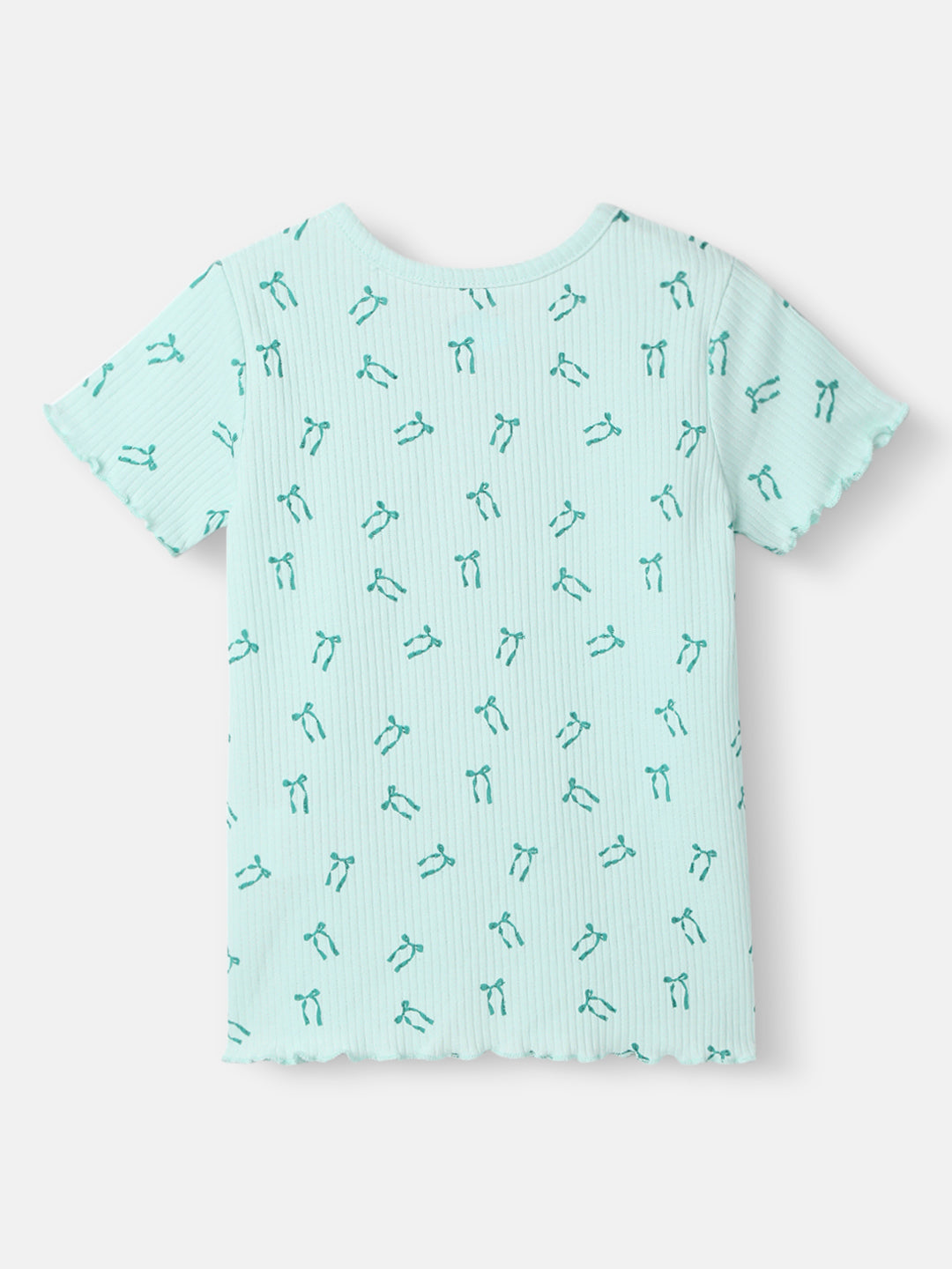 Nautinati Girls' Blue Derby Rib Set With All-over Print | Cotton | Age 2-10 Years