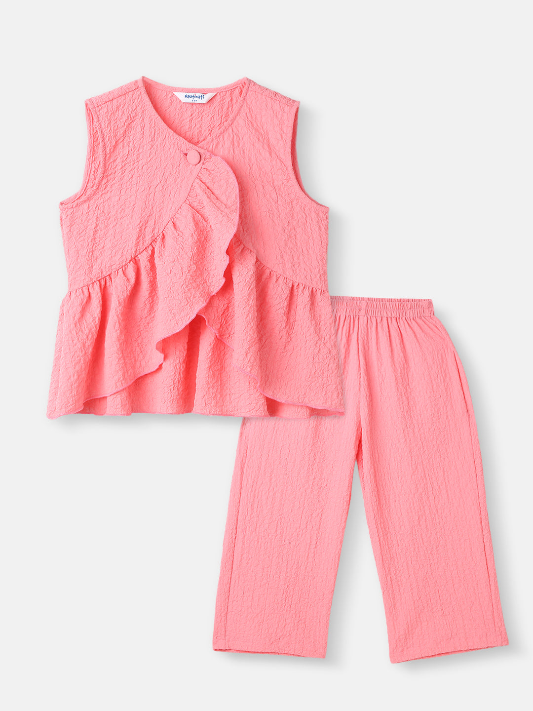 Girls Crepe Assymetric Clothing Set |Frill Top and Pants Set | 2-8 Years