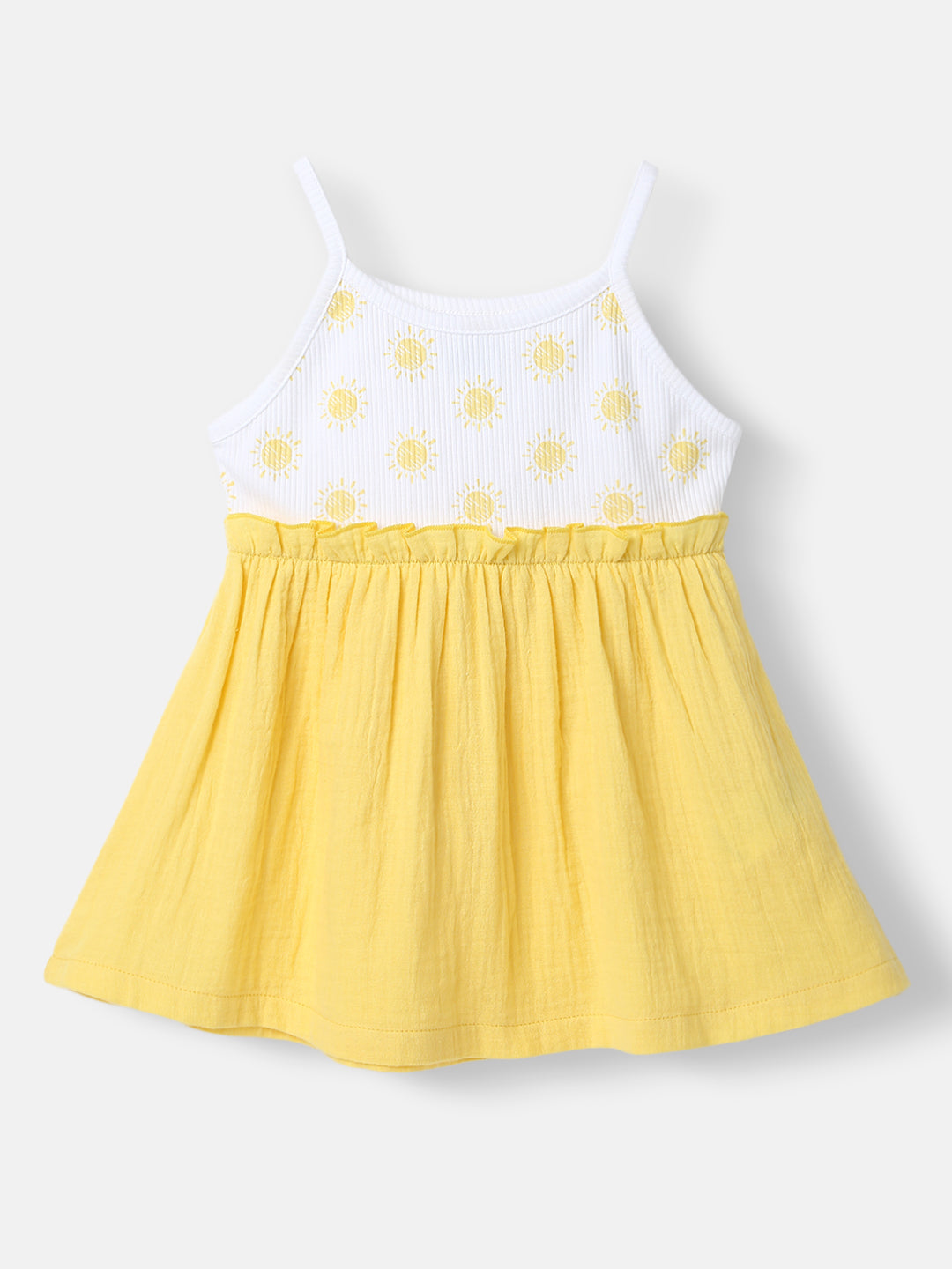 Nautinati Girls' Soft Cotton Strap Sleeves Gathered Waistline Dress