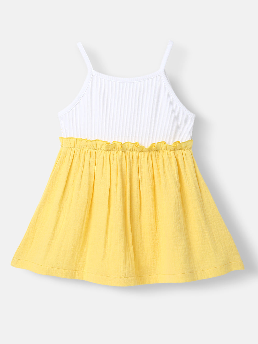 Nautinati Girls' Soft Cotton Strap Sleeves Gathered Waistline Dress