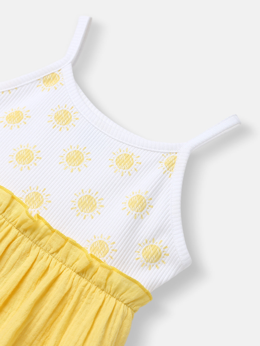 Nautinati Girls' Soft Cotton Strap Sleeves Gathered Waistline Dress