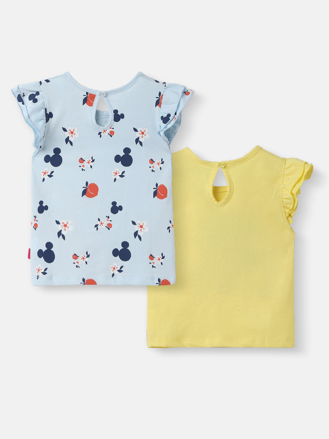 Nautinati Girls' Pack of 2 Cotton Minnie Mouse Printed Flutter Sleeves T-shirts