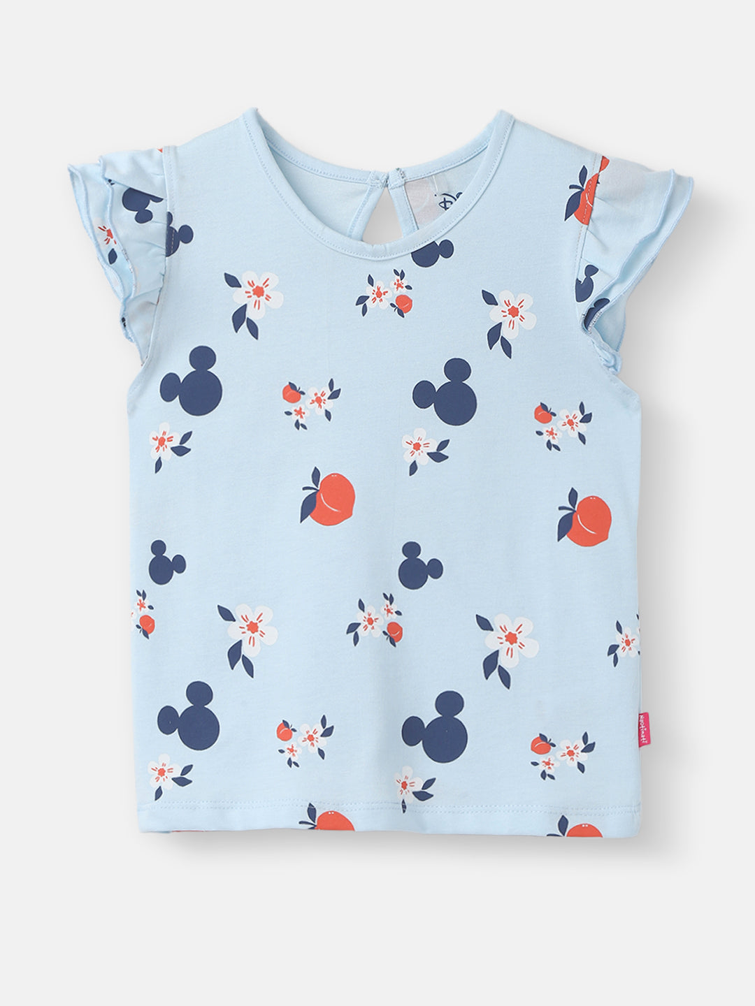 Nautinati Girls' Pack of 2 Cotton Minnie Mouse Printed Flutter Sleeves T-shirts