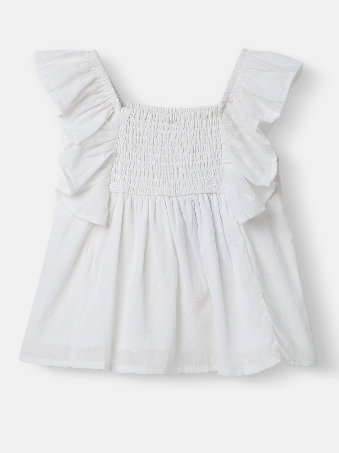 Nautinati Girls' Cotton Swiss Dot Fabric Flutter Sleeves Shirring Top