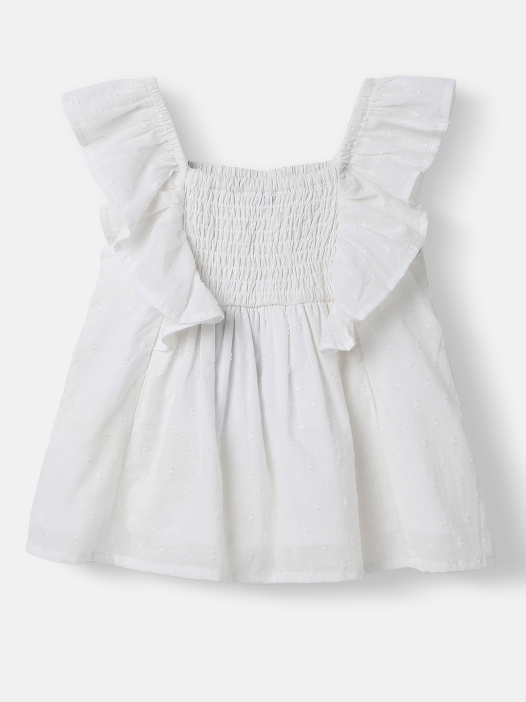 Nautinati Girls' Cotton Swiss Dot Fabric Flutter Sleeves Shirring Top