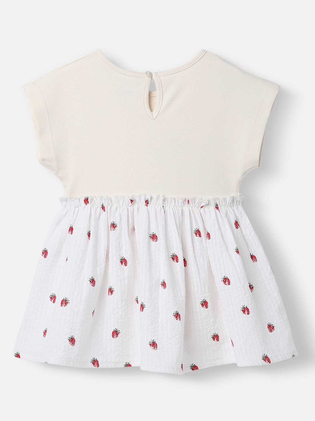 Girls’ Cotton Dress | Strawberry Print |Rabit Badge | 3-24 Months