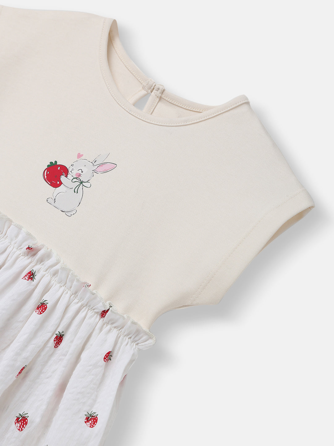 Girls’ Cotton Dress | Strawberry Print |Rabit Badge | 3-24 Months