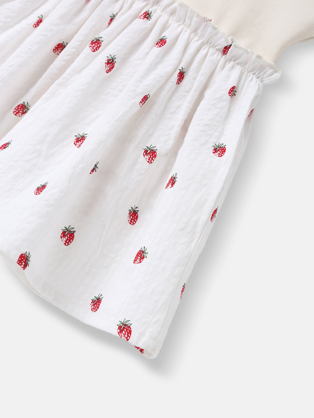 Girls’ Cotton Dress | Strawberry Print |Rabit Badge | 3-24 Months