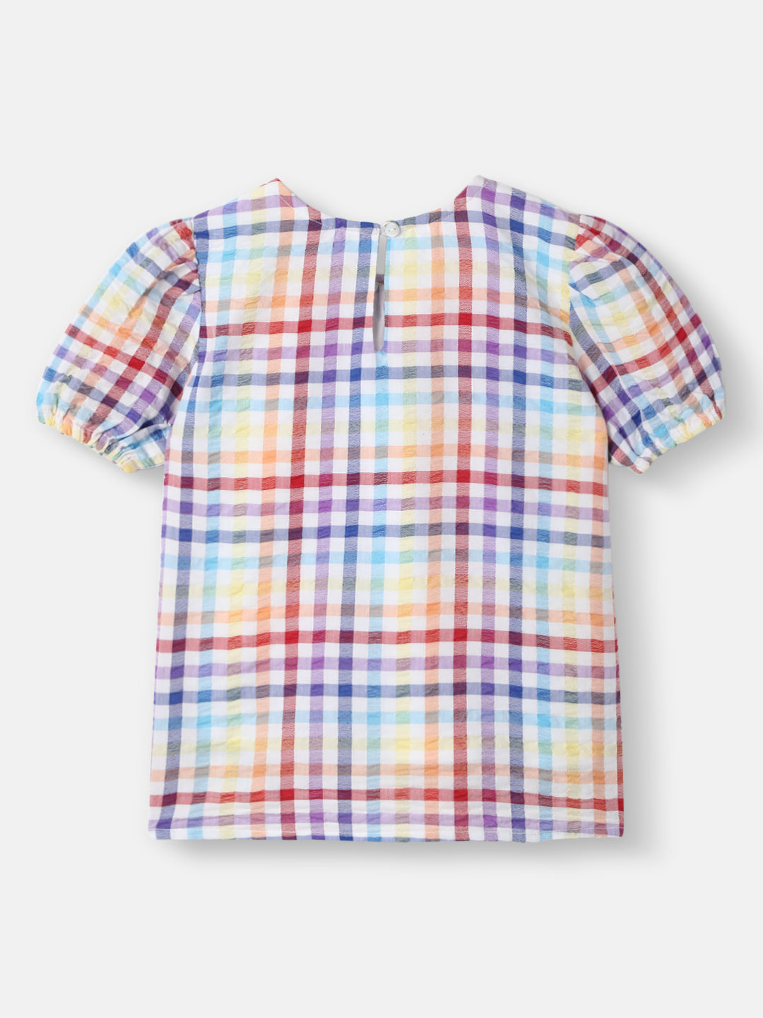 Nautinati Girls' Multicolour Seersucker Top with Puff Sleeves | Age 2-10 Years