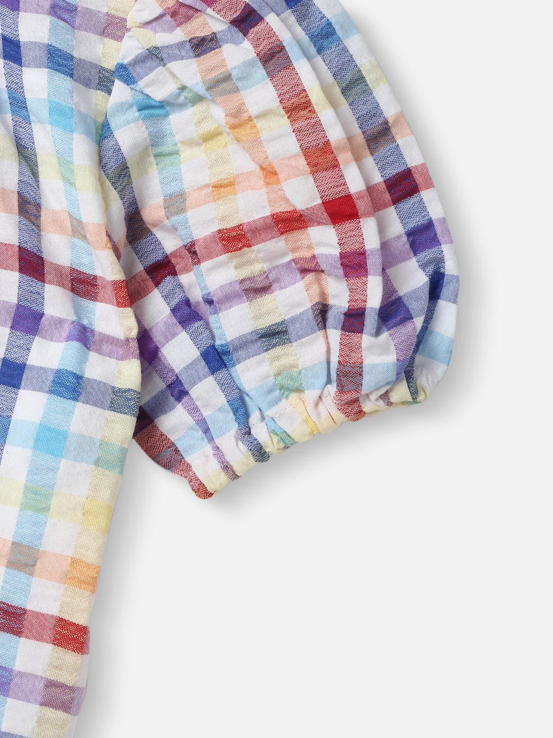 Nautinati Girls' Multicolour Seersucker Top with Puff Sleeves | Age 2-10 Years