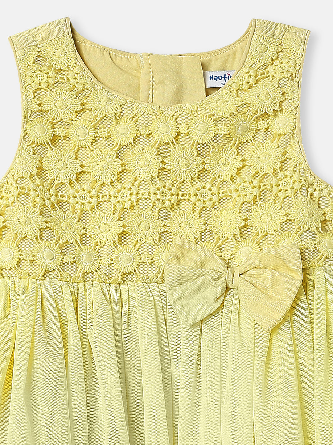 Nautinati Girls Solid Sleeveless Bow Belted Knee Length Dress