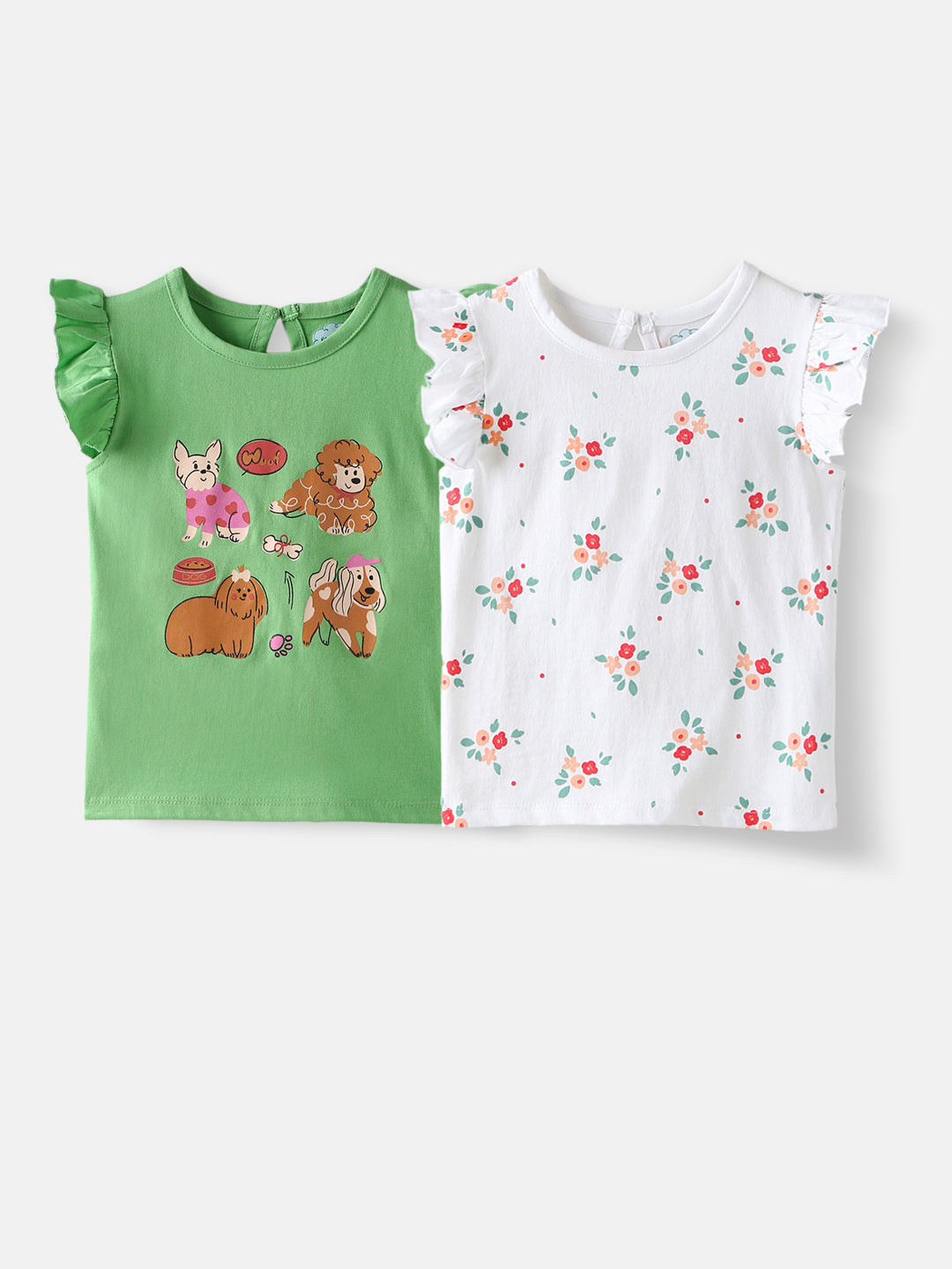 Nautinati Girls' Pack of 2 Single Jersey Cotton Printed Tops