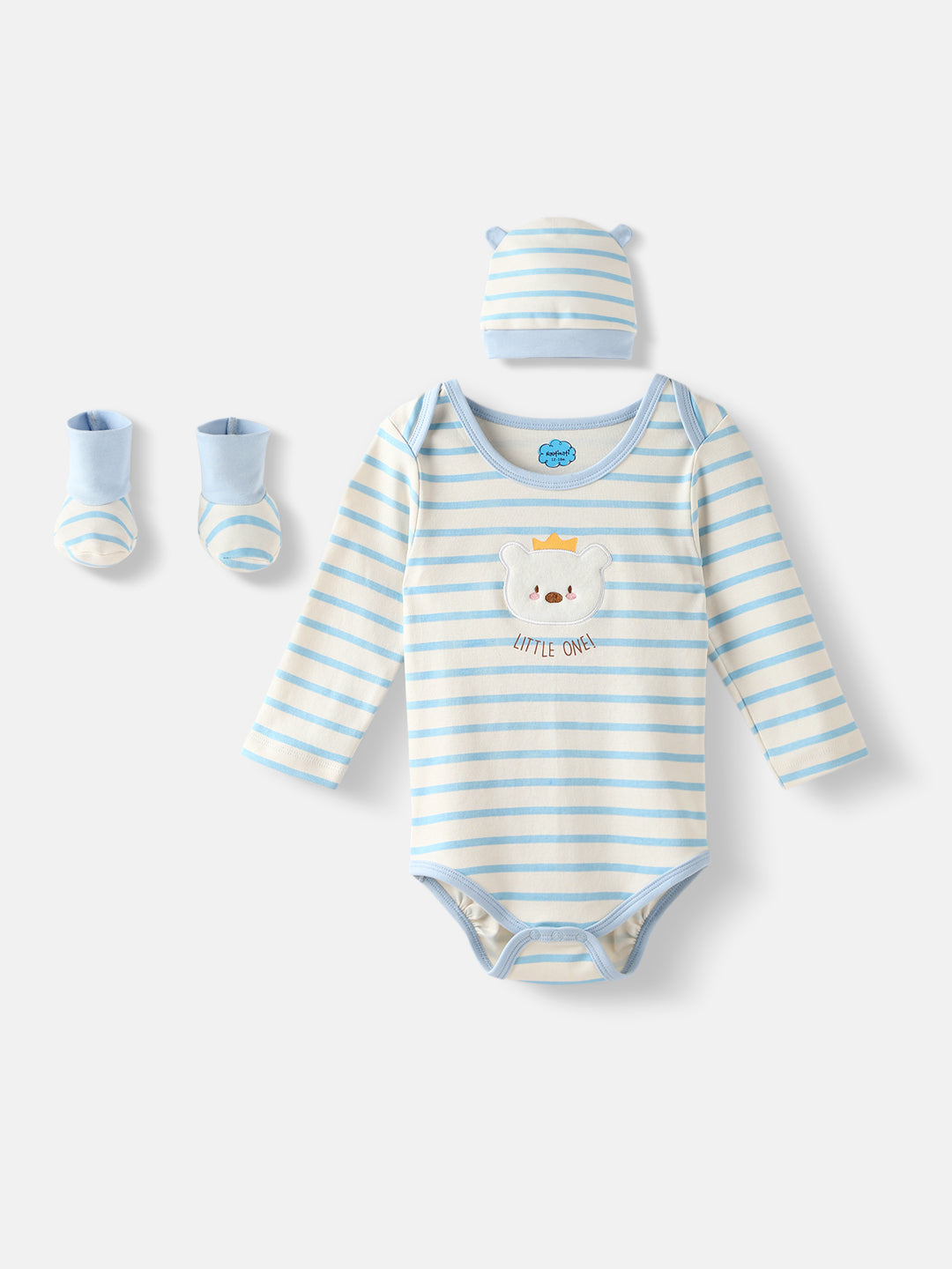 Nautinati Boys' Interlock Cotton Striped Bodysuit with Beanie & Booties