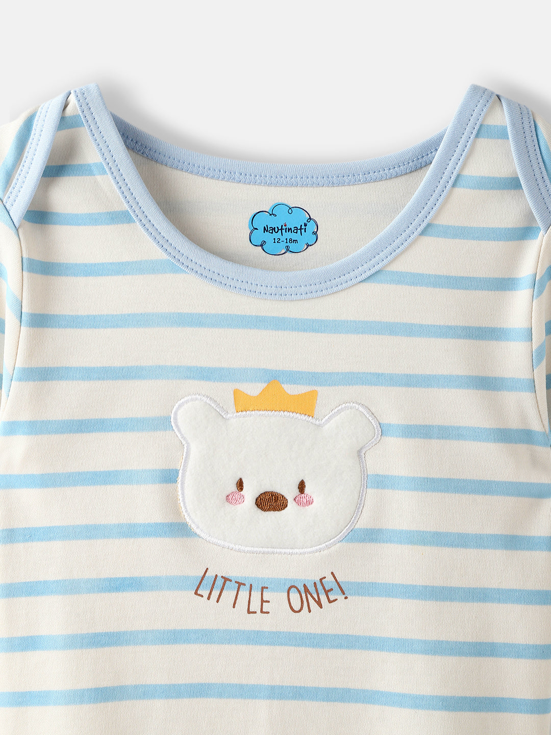 Nautinati Boys' Interlock Cotton Striped Bodysuit with Beanie & Booties