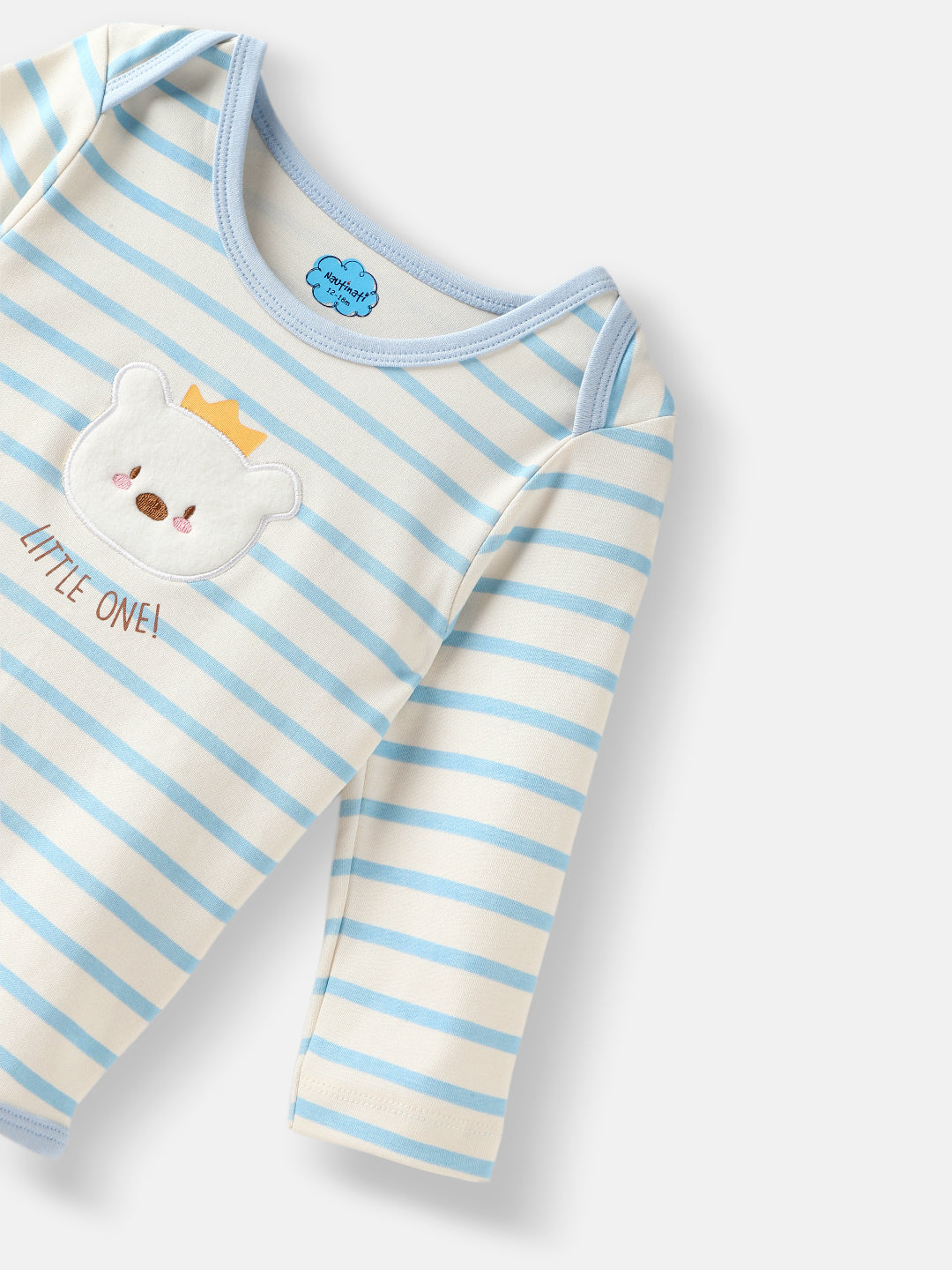 Nautinati Boys' Interlock Cotton Striped Bodysuit with Beanie & Booties