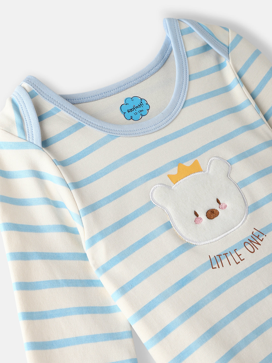 Nautinati Boys' Interlock Cotton Striped Bodysuit with Beanie & Booties