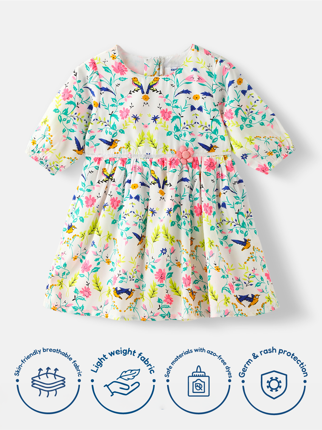 Nautinati Girls' Floral Printed Knee Length Dress