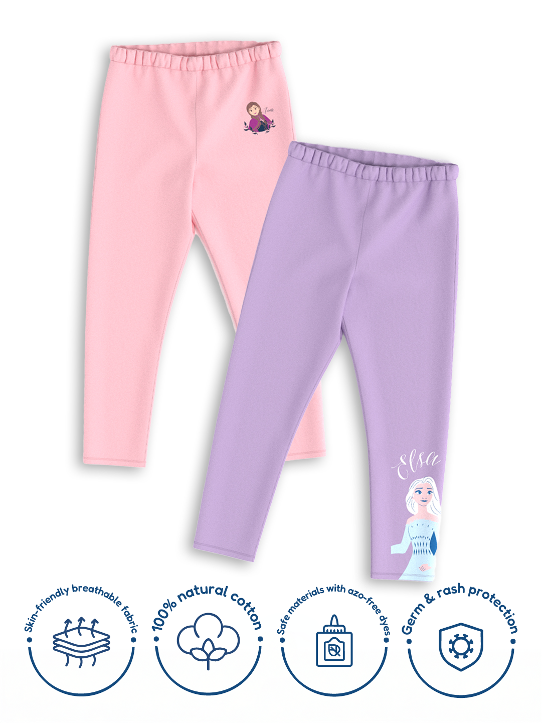 Nautinati Disney Frozen Girls Pack of 2 Cotton Print Leggings