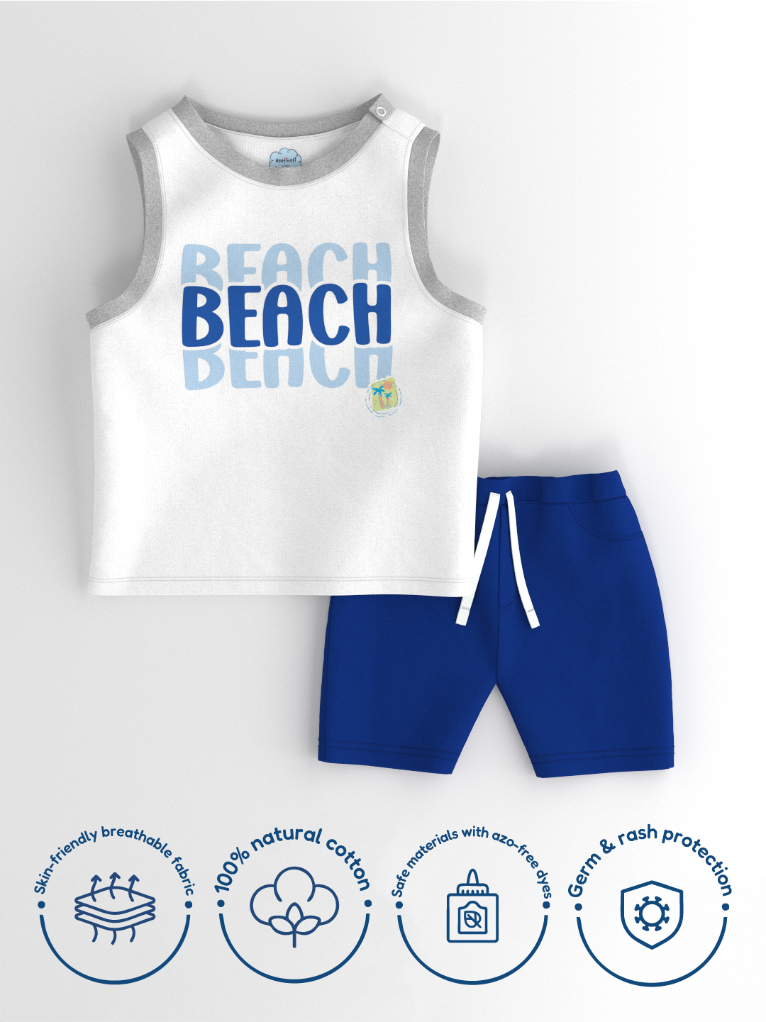 Nautinati Boys' Cotton Graphic Print Contrast Rib Vest and Shorts