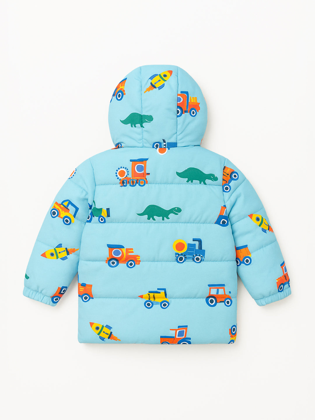 Nautinati Sky Blue Hooded All-over Printed Puffer Jacket for Boys