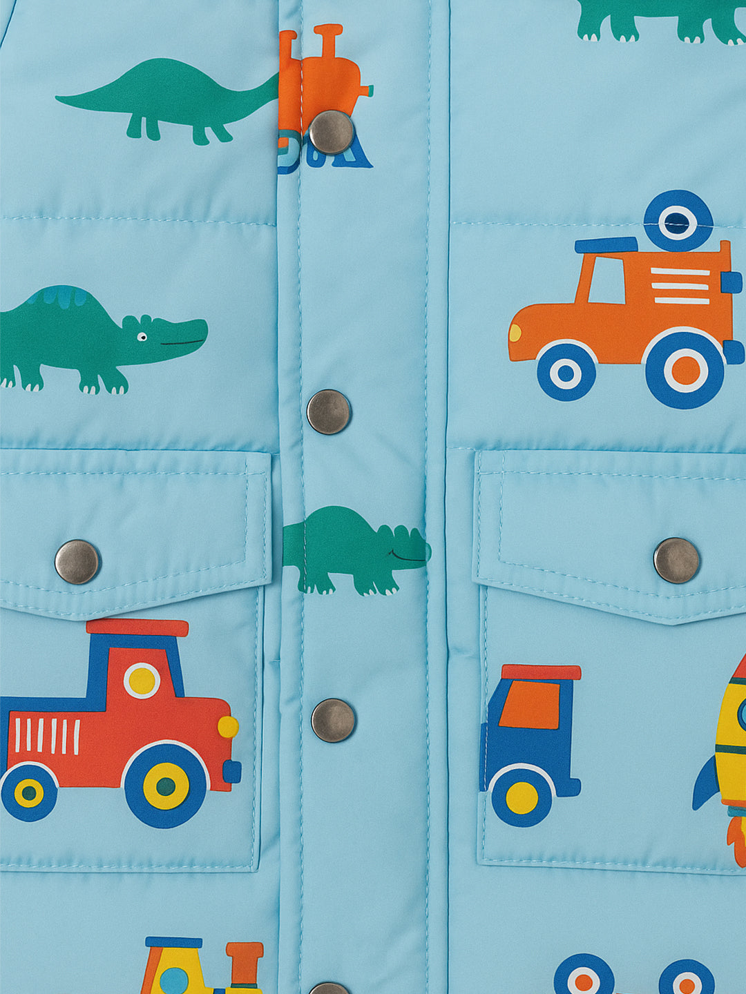 Nautinati Sky Blue Hooded All-over Printed Puffer Jacket for Boys