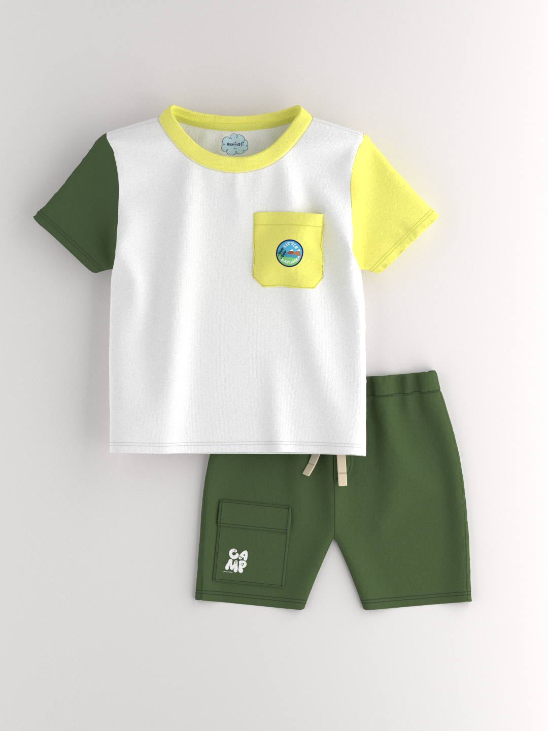 Nautinati Boys' Cotton Colourblock Sleeve T-shirt and Shorts Set