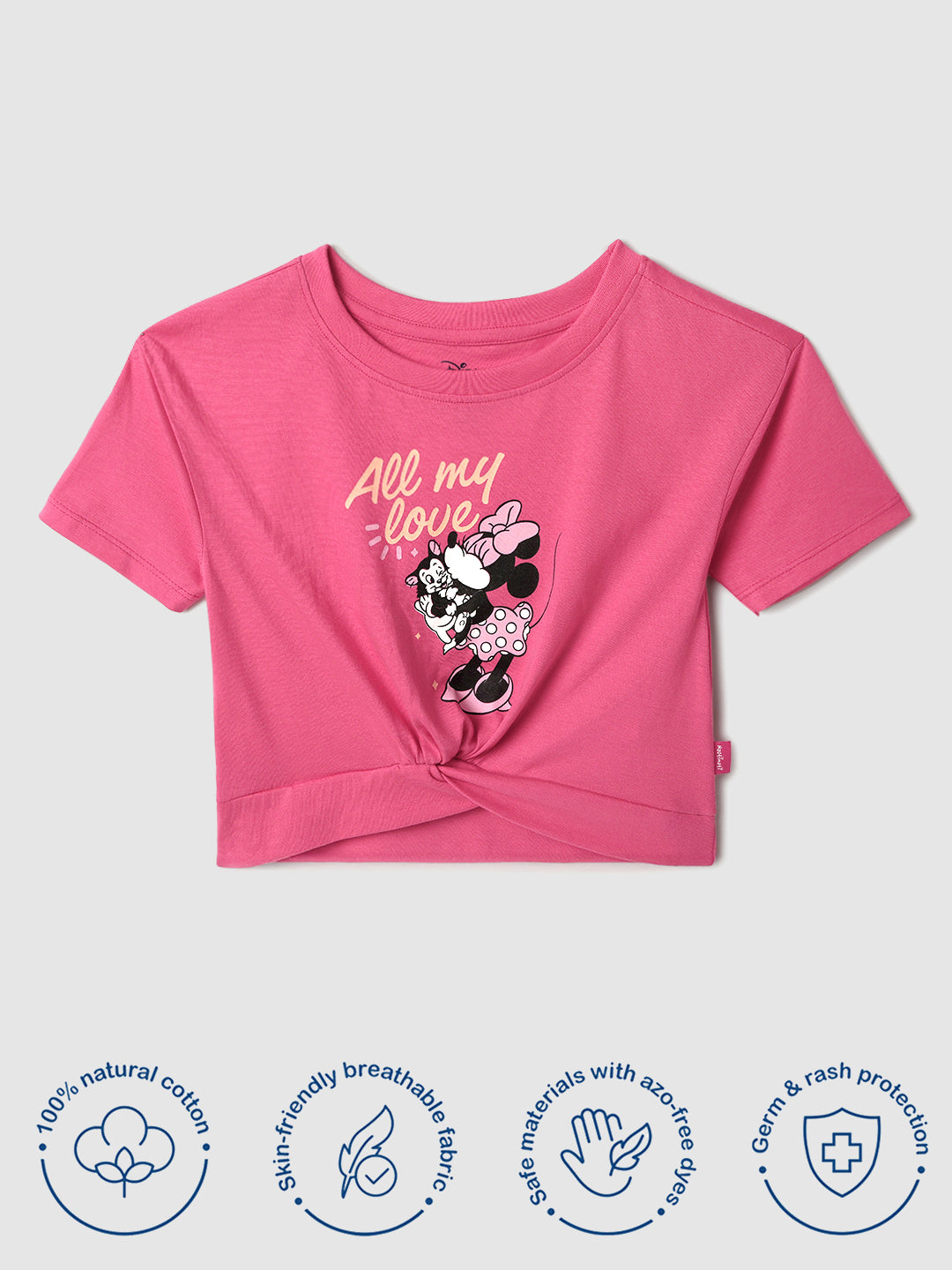 Nautinati Cotton Pink Mickey Mouse T-shirt for Girls